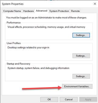 Open environment for system path variable